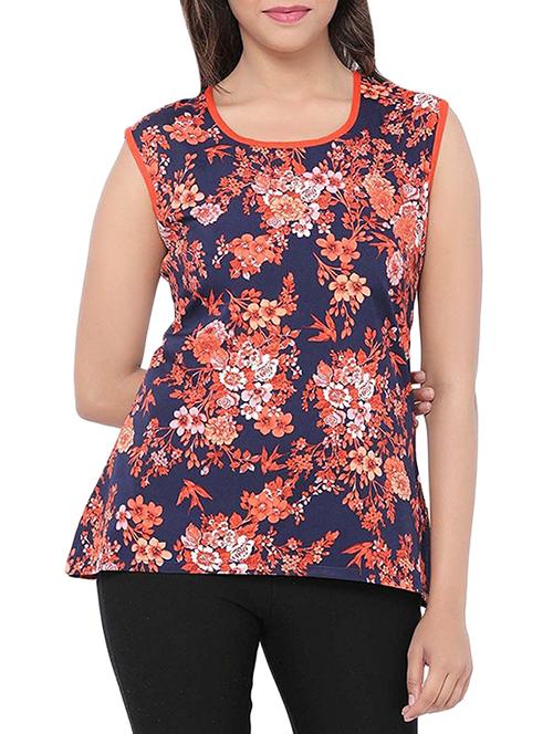 navy blue floral printed cotton top - 13143390 - Very Small Image - 1
