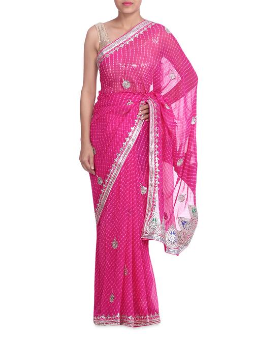 pink lehariya georgette gota patti saree - 1314366 - Very Small Image - 1
