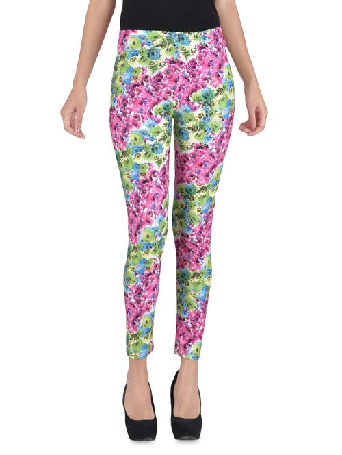 Pink and green printed stretchable leggings - 1314446 - Very Small Image - 1