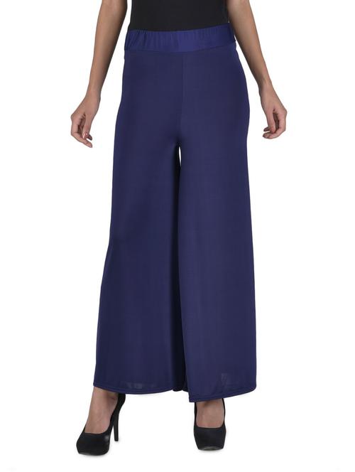 solid navy blue poly viscose palazzos - 1314864 - Very Small Image - 1