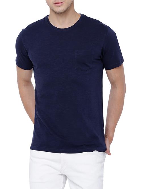 solid navy blue cotton t-shirt - 13152267 - Very Small Image - 1
