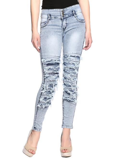 grey denim ladder ripped jeans - 13153358 - Very Small Image - 1