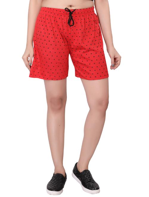 red printed cotton shorts - 13154666 - Very Small Image - 1