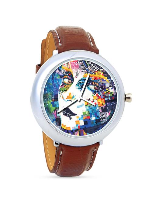 brown leather wrist watch with face printed dial - 1315637 - Very Small Image - 1