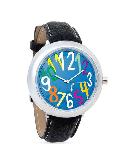 black leather wrist watch with printed dial - 1315654 - Very Small Image - 1