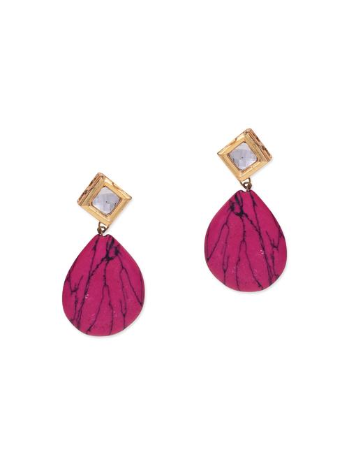 kundan pink stone drop earrings - 13161294 - Very Small Image - 1