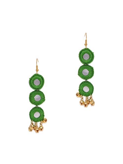 green mirror ghungroo drop earrings - 13161321 - Very Small Image - 1