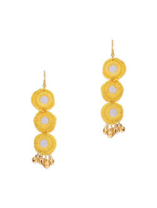 yellow mirror ghungroo earrings - 13161328 - Very Small Image - 1