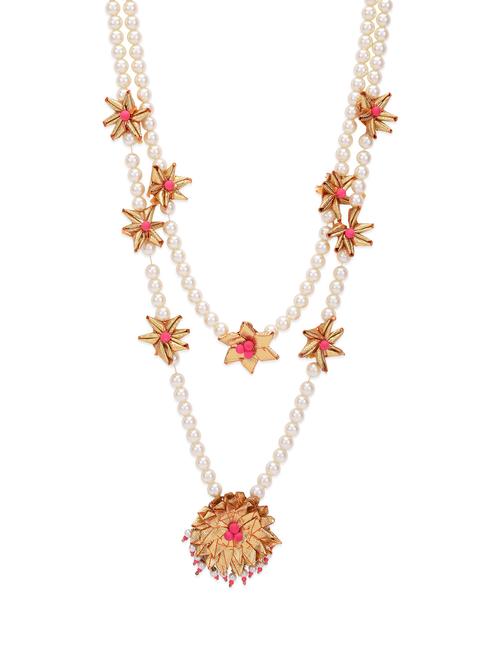 pink gota necklace with pearls - 13161392 - Very Small Image - 1
