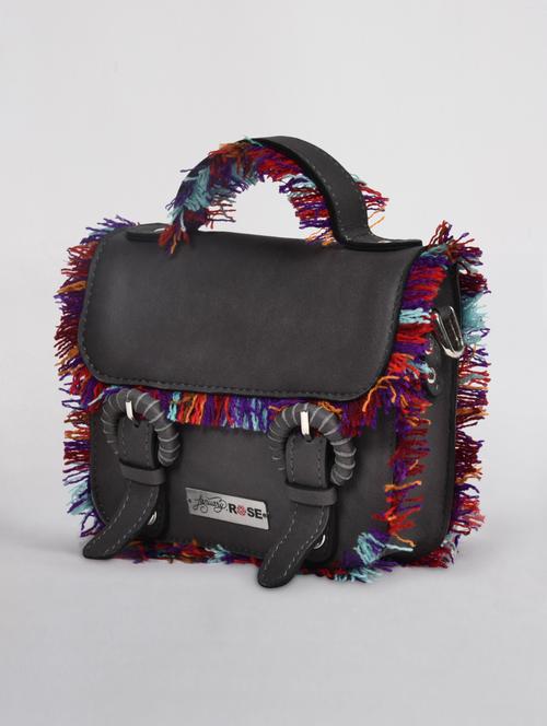 charcoal leather fringed sling bag - 1317011 - Very Small Image - 1