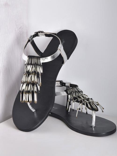 silver beaded t-strap sandals - 1317042 - Very Small Image - 1