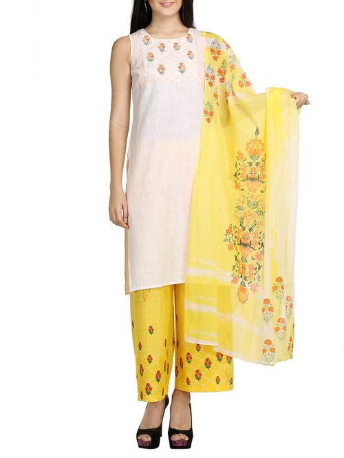 white cotton printed straight kurta - 13170571 - Very Small Image - 1