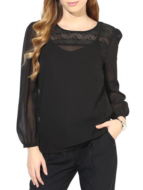black poly georgette laced top - 1317210 - Very Small Image - 1