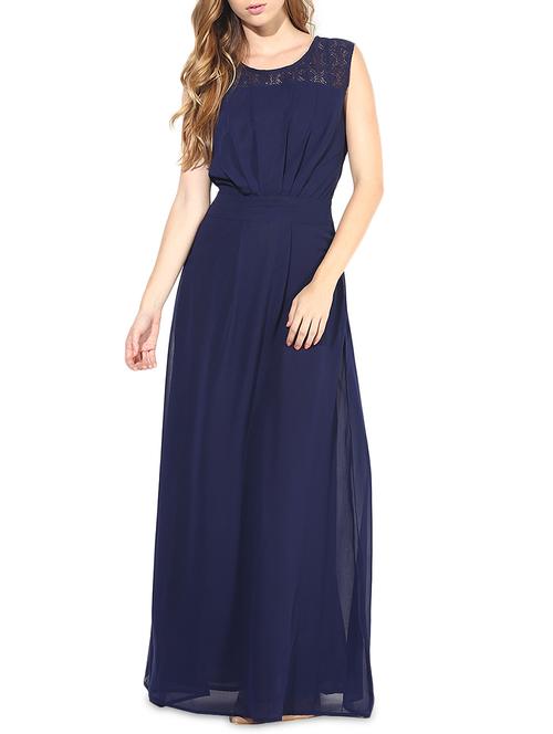 blue poly georgette laced sleeveless maxi - 1317223 - Very Small Image - 1
