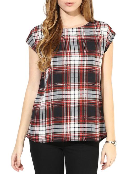 round neck high low plaid top - 1317224 - Very Small Image - 1
