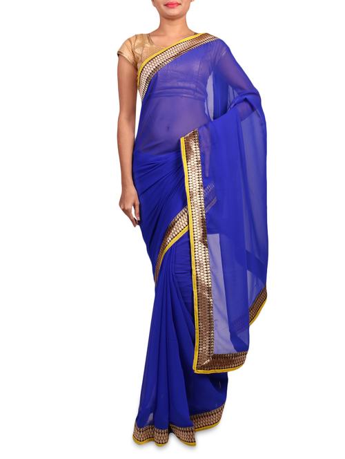 blue chiffon sari with gold border - 1317993 - Very Small Image - 1