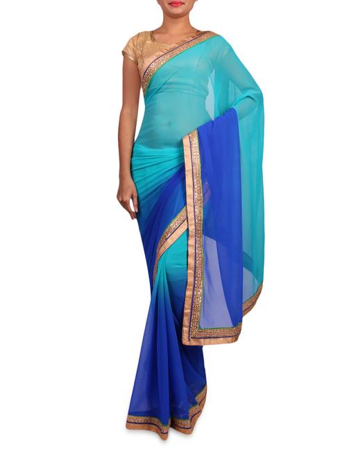 blue chiffon ombre saree - 1318006 - Very Small Image - 1