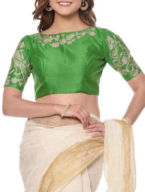 green dupion embroidered stitched blouse - 13185688 - Very Small Image - 1