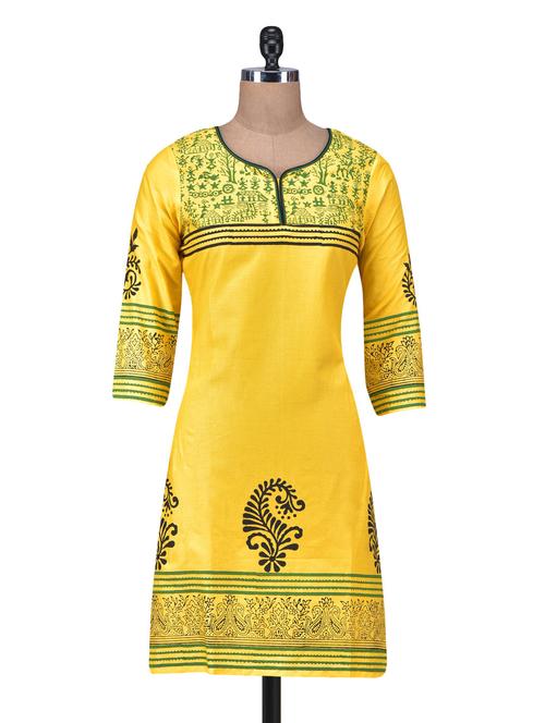 yellow cotton printed kurti - 1320082 - Very Small Image - 1