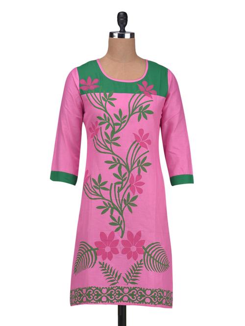 pink cotton printed kurti - 1320123 - Very Small Image - 1