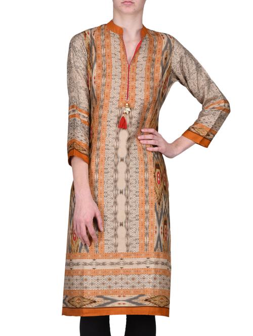 yellow silk blend printed kurti - 1323046 - Very Small Image - 1