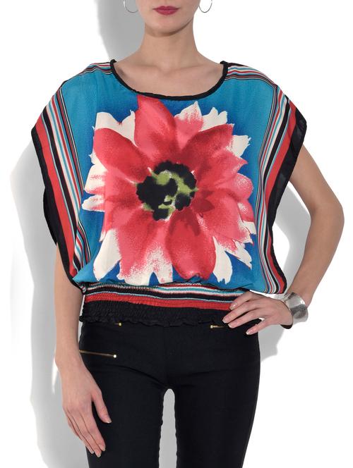 flower print blue blouson top - 1323326 - Very Small Image - 1