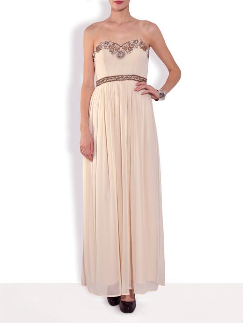 embroidered beige strapless gown - 1323340 - Very Small Image - 1