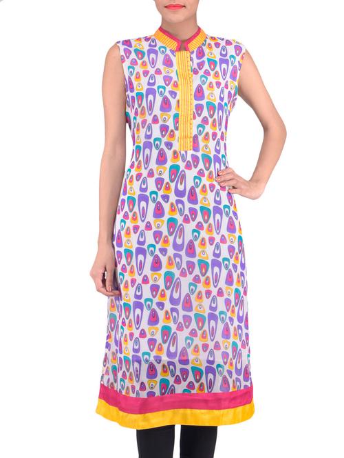 white printed georgette kurti - 1323876 - Very Small Image - 1