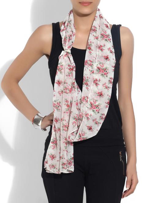 white printed poly crepe scarf - 1324599 - Very Small Image - 1