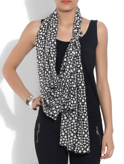 black and white printed poly crepe scarf - 1324600 - Very Small Image - 1