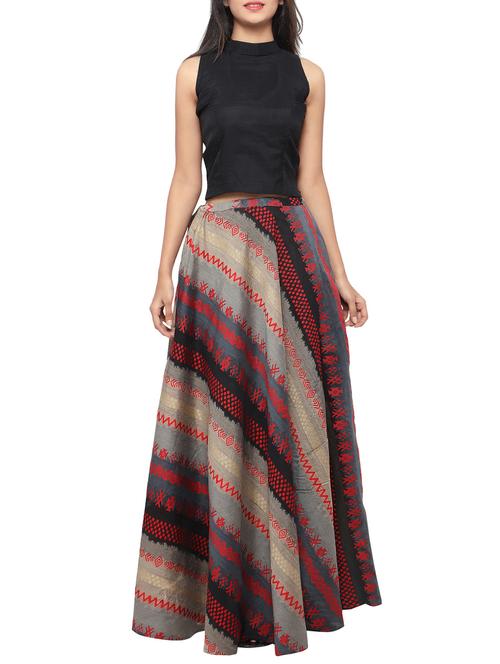 black cotton flared lehenga - 13246108 - Very Small Image - 1