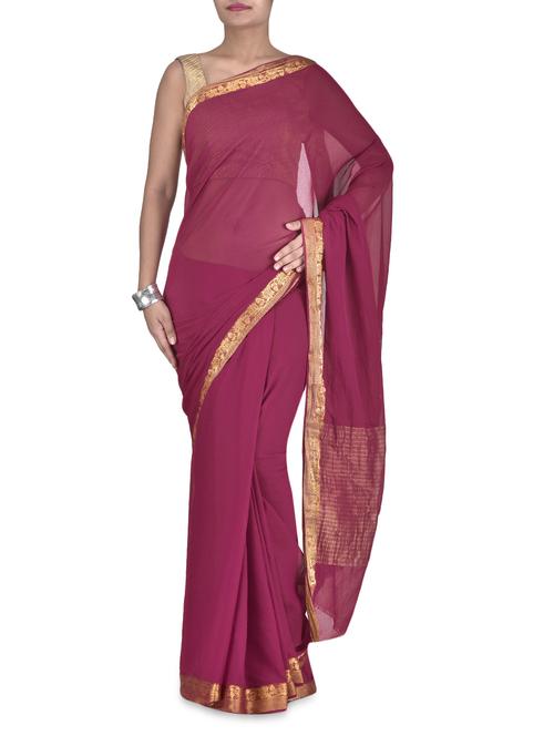 plain chiffon brocade sari - 1324645 - Very Small Image - 1