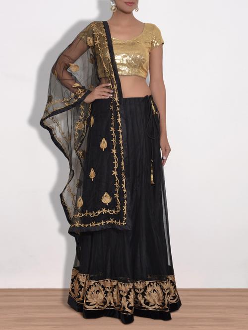 embroidered black net lehenga set - 1324821 - Very Small Image - 1