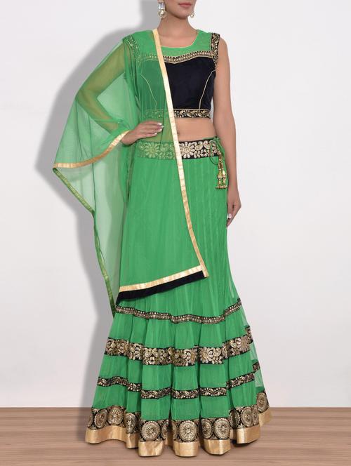 green embroidered net lehnga set - 1324824 - Very Small Image - 1