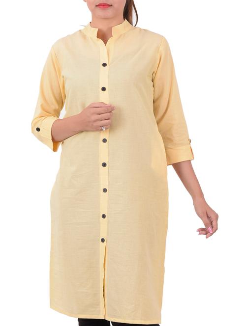 beige cotton aline kurti - 13253418 - Very Small Image - 1
