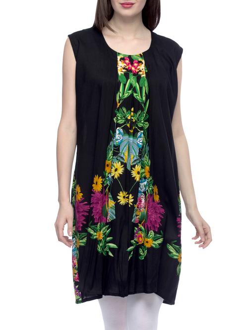 black viscose floral tunic - 13255349 - Very Small Image - 1