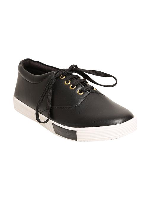 black faux leather laceup sneakers - 13257702 - Very Small Image - 1