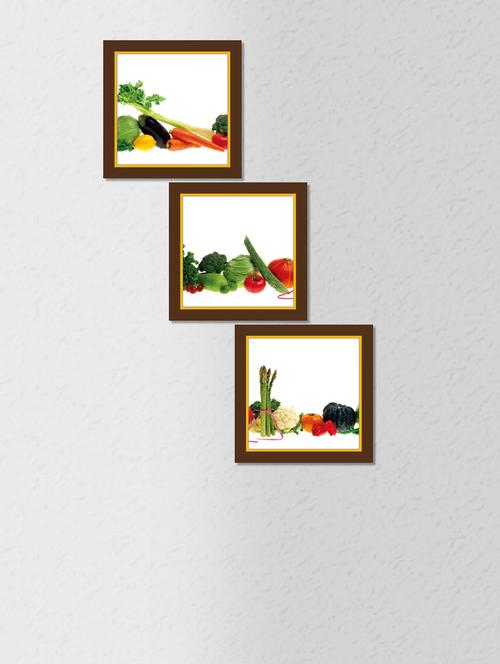 multicolored synthetic wood and paper vegetables printed wall painting with frame - 1325844 - Very Small Image - 1