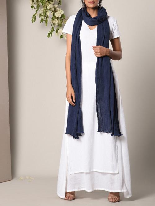 crinkled plain cotton blue dupatta - 13266592 - Very Small Image - 1