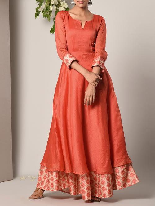 Orange cotton chanderi dress - 13266845 - Very Small Image - 1