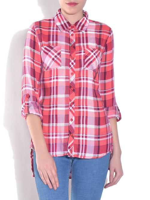 red cotton check print shirt - 1326893 - Very Small Image - 1