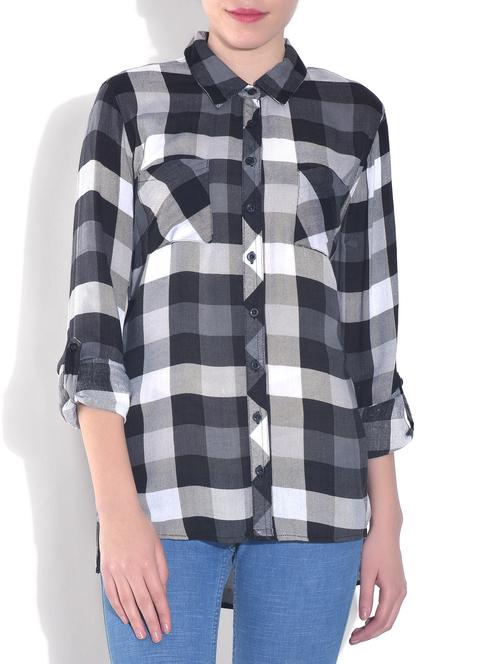 grey and black cotton check print shirt - 1326897 - Very Small Image - 1