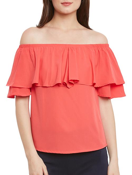 pink off shoulder ruffle top - 13269494 - Very Small Image - 1