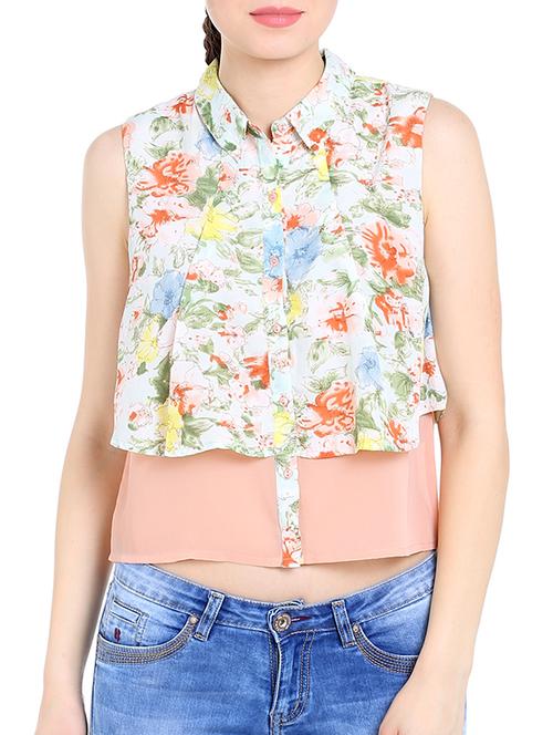 white floral printed georgette shirt - 13269643 - Very Small Image - 1