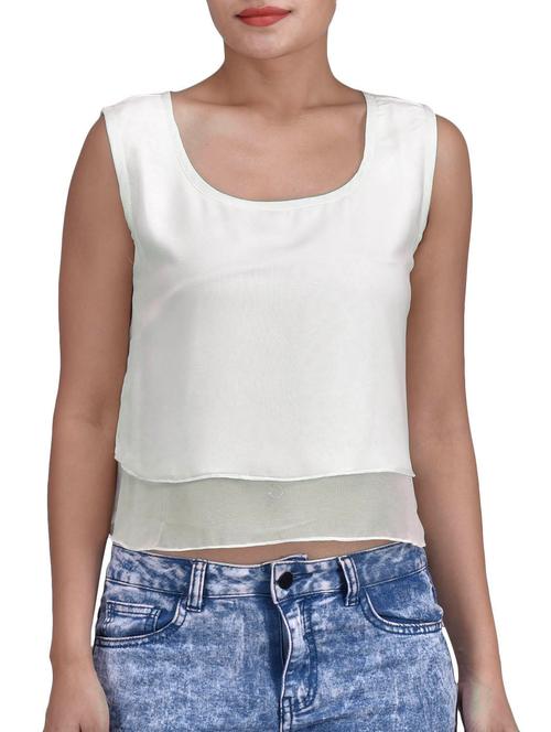 white sleeveless poly georgette crop top - 1327112 - Very Small Image - 1