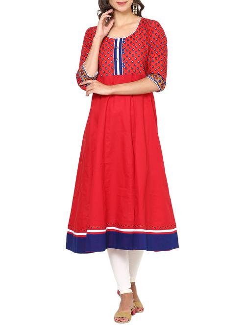 red cotton anarkali kurta - 13277178 - Very Small Image - 1