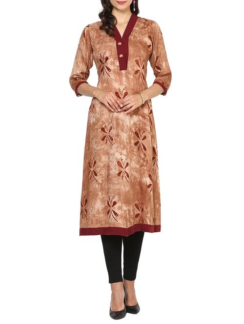 brown rayon aline kurta - 13277192 - Very Small Image - 1