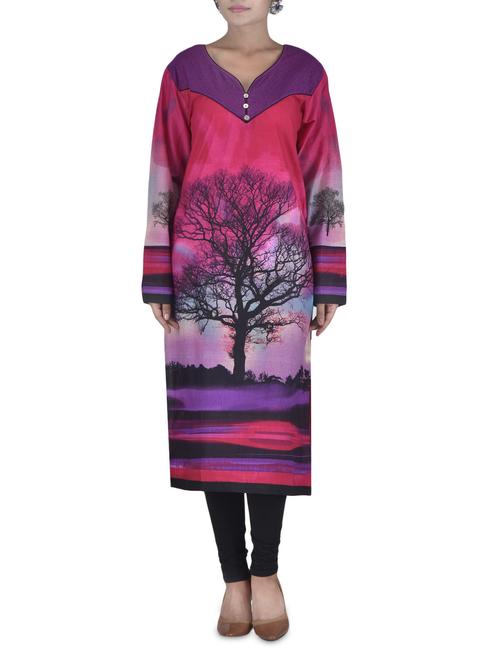 purple cotton tree design printed kurti - 1327998 - Very Small Image - 1