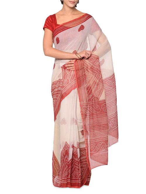 white cotton kota doria saree with blouse - 13283251 - Very Small Image - 1