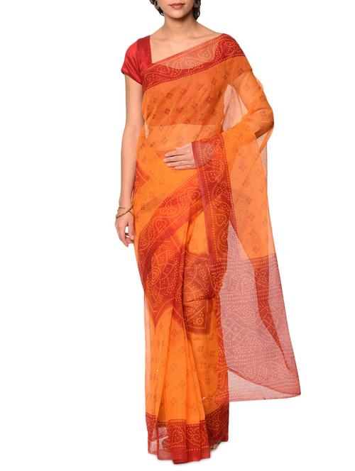 orange cotton kota doria saree with blouse - 13283269 - Very Small Image - 1